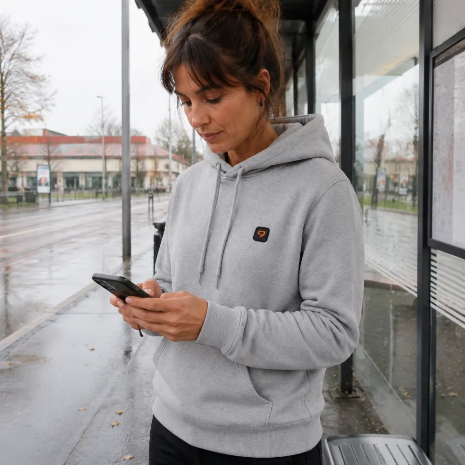 Photo client 9HEAT Volt Hoodie 12 en situation: trajet