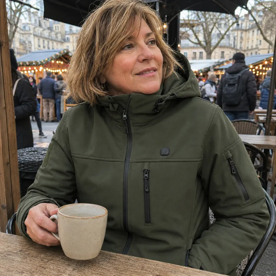 Photo client 9HEAT Motion 7 Softshell en situation: terrasse